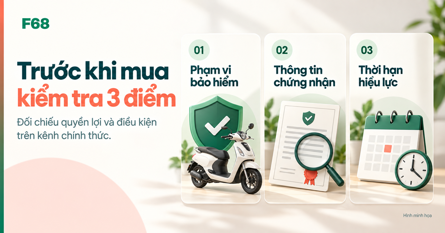 Ba điểm cần kiểm tra: phạm vi bảo hiểm, thông tin chứng nhận và thời hạn hiệu lực.