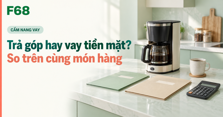 mua trả góp hay vay tiền mặt — Trả góp hay vay tiền mặt?: So trên cùng món hàng — minh họa F68
