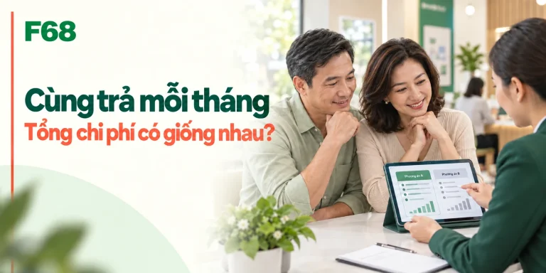 Cùng trả mỗi tháng — Tổng chi phí có giống nhau?; minh họa F68
