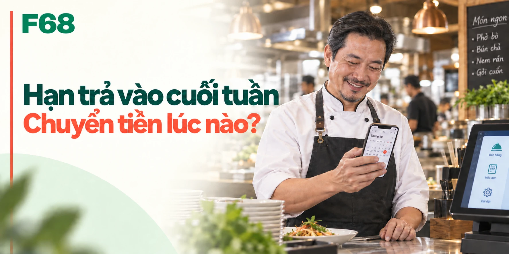 Hạn trả vào cuối tuần — Chuyển tiền lúc nào?; minh họa F68