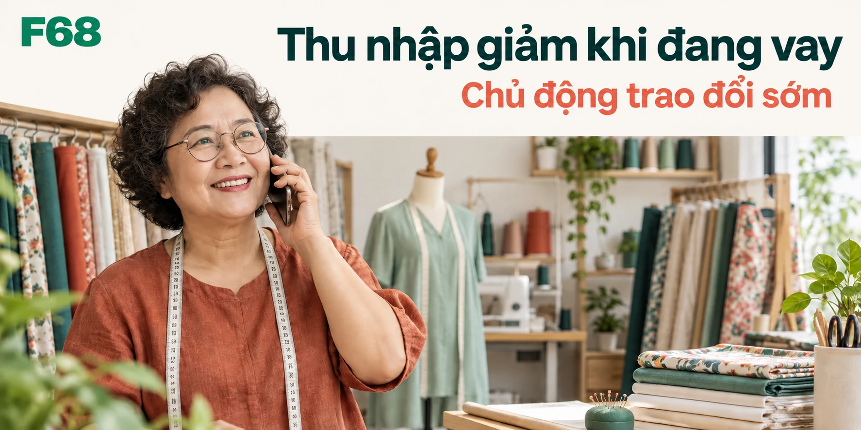 Thu nhập giảm khi đang vay — Chủ động trao đổi sớm; minh họa F68