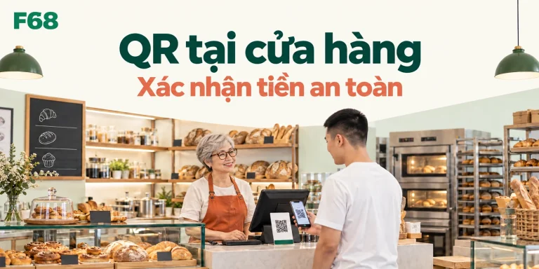 QR tại cửa hàng — Xác nhận tiền an toàn; minh họa F68