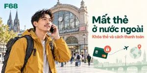 Mất thẻ ở nước ngoài — Khóa thẻ và cách thanh toán; minh họa F68