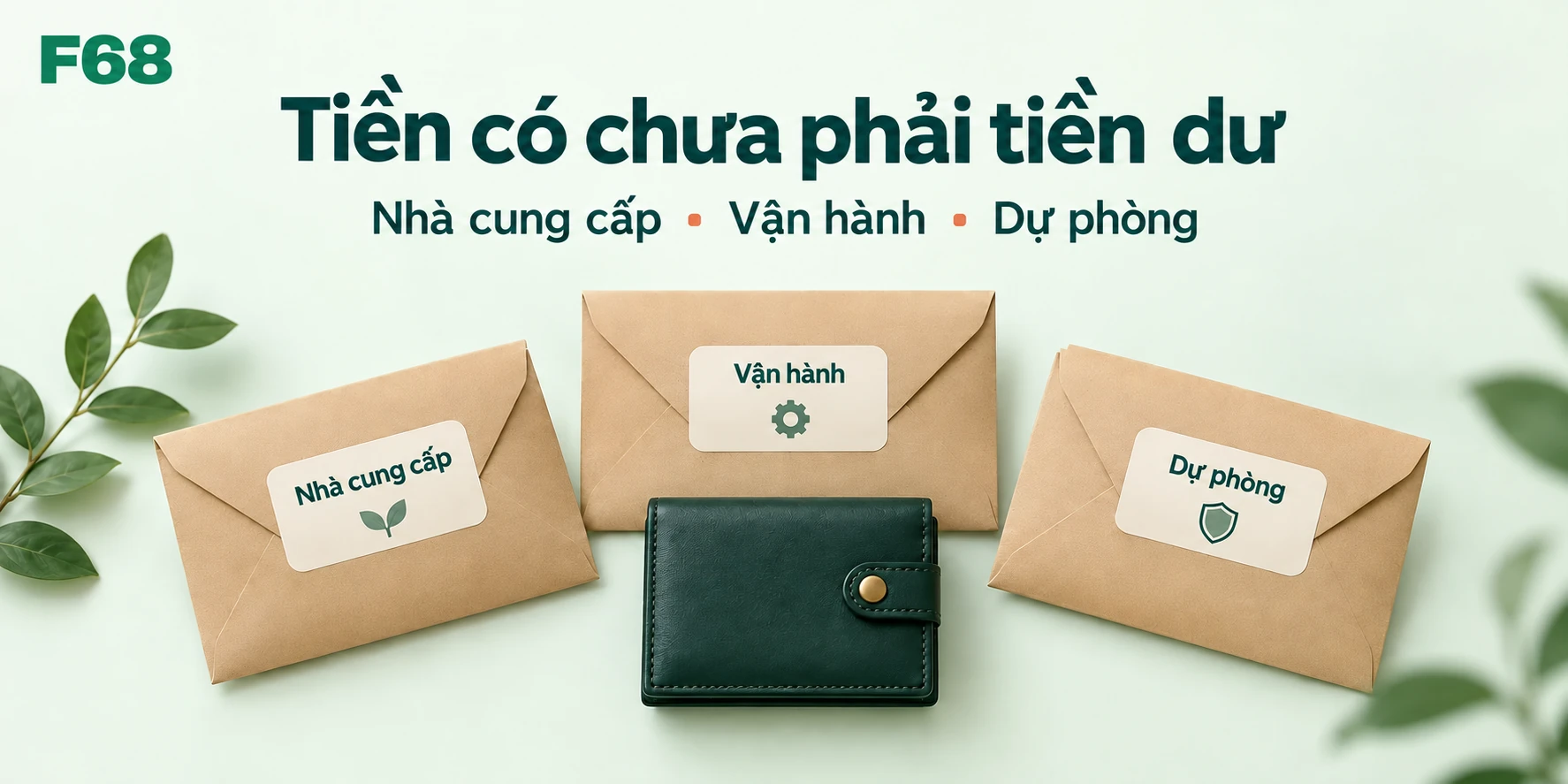 Tiền có chưa phải tiền dư — Nhà cung cấp · Vận hành · Dự phòng; minh họa F68
