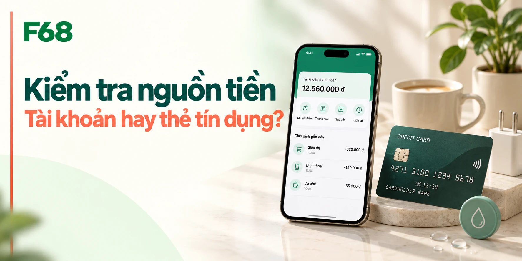 Kiểm tra nguồn tiền — Tài khoản hay thẻ tín dụng?; minh họa F68