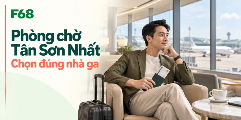 Phòng chờ Tân Sơn Nhất: tra cứu theo nhà ga và thẻ đang dùng — minh họa F68
