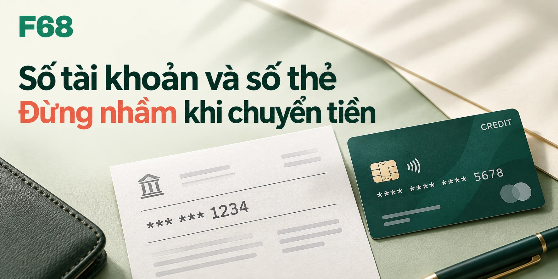 Số tài khoản và số thẻ — Đừng nhầm khi chuyển tiền; minh họa F68